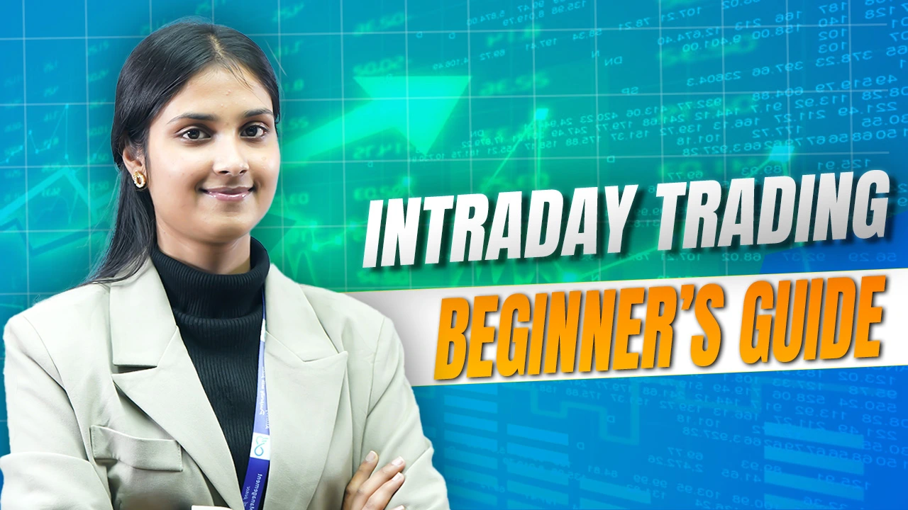 Intraday trading beginner’s guide showing stock market charts and analyst